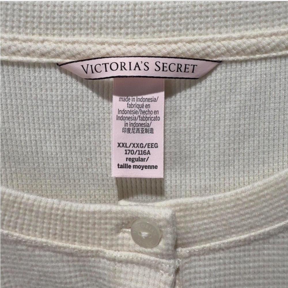 Victoria’s Secret Raglan Waffle Knit Henley Long Sleeve Top, Cozy Loungewear PJs - Picture 8 of 9